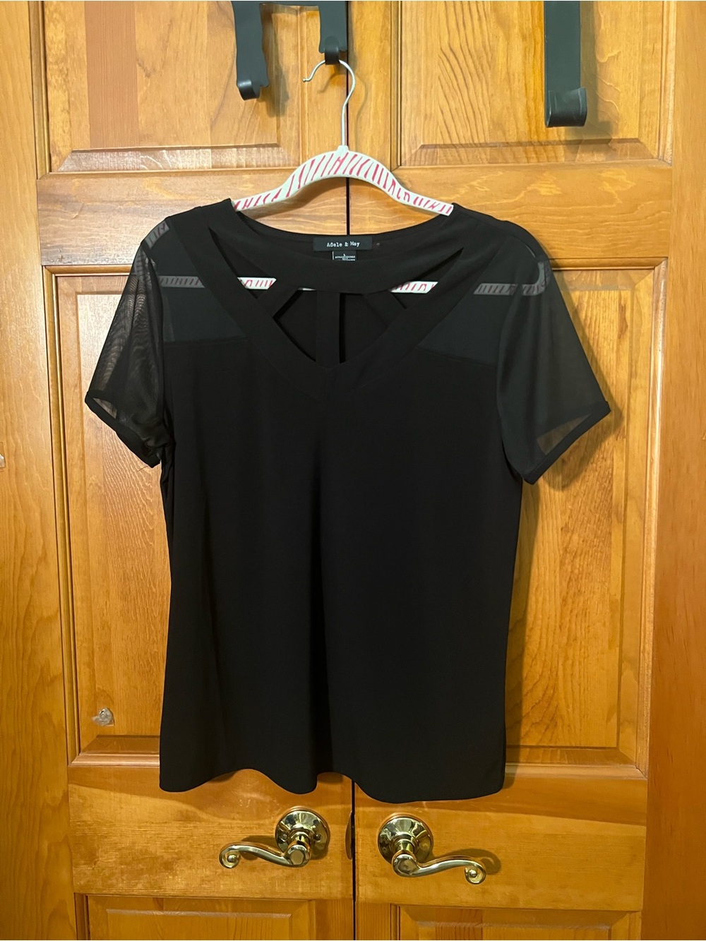 Apt. 9 Black Short-Sleeve V-Neck Top with Sheer Mesh Shoulders